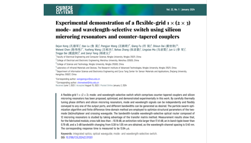 Experimental demonstration of a flexible-grid 1×(2×3) mode- and wavelength- selective switch using silicon microring resonators and counter-tapered couplers